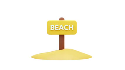3D Beach Sign on Sand Dune on transparent background