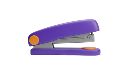 3D Purple and orange stapler on a plain background on transparent background