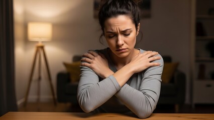 Obraz premium Sad woman sitting alone at home.