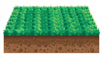 2D game asset illustration of green grass surface with brown soil underground cross section