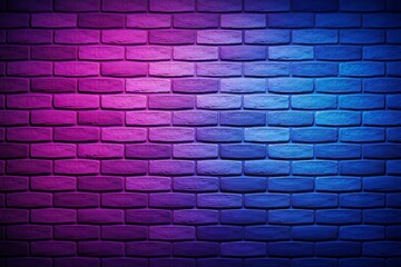 Brick wall painted in gradient shades of purple and blue, evenly spaced bricks with visible texture, dramatic colored lighting, urban abstract background, modern graphic surface