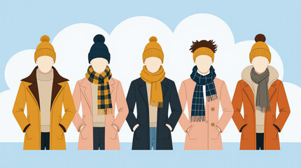 Stylish winter outfit essentials colorful coats, warm scarves, and cozy hats for the cold season