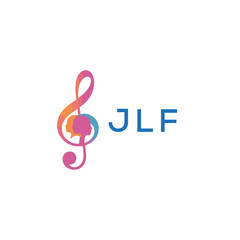 Fototapeta premium “Creative music logo with human silhouettes and treble clef in gradient colors, JLF Later Logo, modern artistic design isolated on white background” 