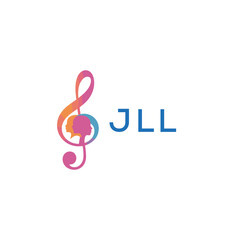 Fototapeta premium “Creative music logo with human silhouettes and treble clef in gradient colors, JLL Later Logo, modern artistic design isolated on white background” 