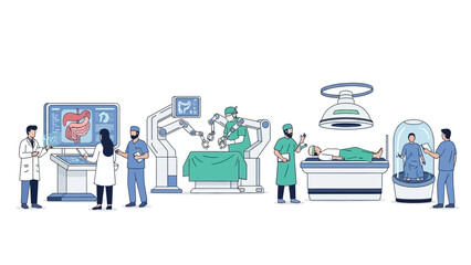 Medical professionals using advanced robotic technology in modern hospital setting