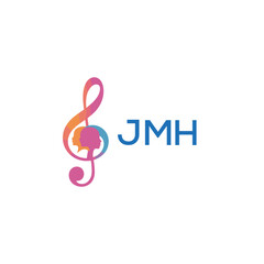 Fototapeta premium “Creative music logo with human silhouettes and treble clef in gradient colors, JMH Later Logo, modern artistic design isolated on white background”JMH music logo, JMH treble clef, JMH human sil