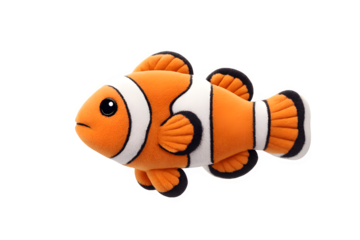 3D Clay Illustration of a Cute Orange and White Clownfish Character Isolated on Black Background