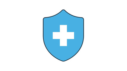 Obraz premium Blue shield icon with white medical cross symbol