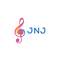 Fototapeta premium “Creative music logo with human silhouettes and treble clef in gradient colors, JNJ Later Logo, modern artistic design isolated on white background” 