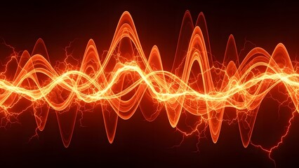 A dynamic and abstract background featuring a bright, glowing orange and red electric current waveform