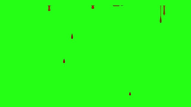 red blood  dripping on green screen  background