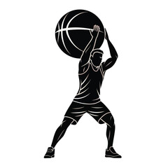 Black and white vector illustration of a basketball player
