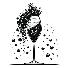 Black and white vector illustration of champagne glass