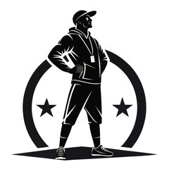 Ultra clean black and white 2d vector silhouette of a man