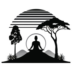 Black and white vector silhouette of a person meditating