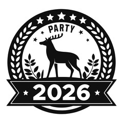 Black and white 2d vector silhouette illustration of deer party