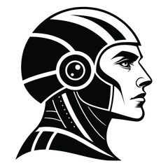 Black and white vector illustration of human and robot side