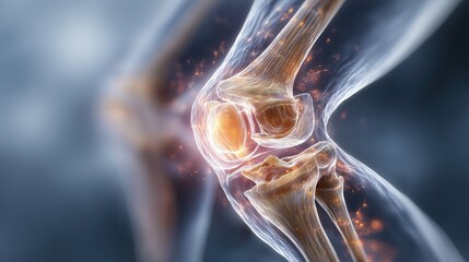 highly detailed wide angle image, digital medical illustration of a human knee joint