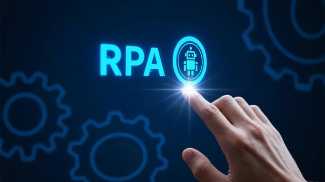 Ai agent generative, rpa transformation robotic process automation, big data, business automation, technology innovation, touch screen hand robot icon press future workflow efficiency digital