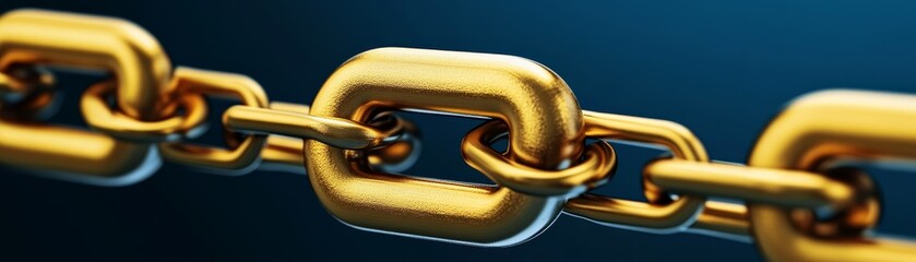 Close up of luxurious gold link within durable metal chain structure highlighting intricate design and craftsmanship.
