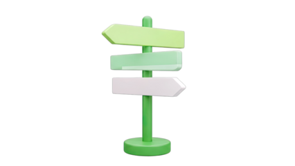 3D Directional Signpost with Green and White Arrows on transparent background