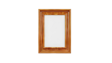 3D Empty wooden picture frame with ornate details on transparent background