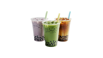 Three Boba drinks on Transparent Background