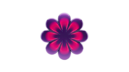 3D Glossy flower icon in purple and pink on transparent background
