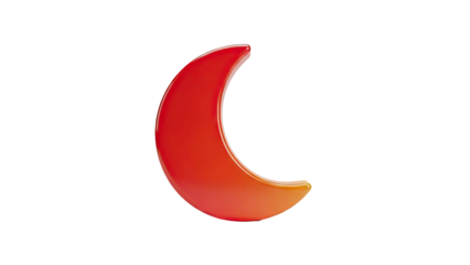 3D Glossy crescent moon symbol on transparent background