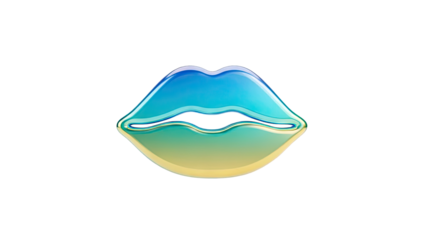 3D Glossy Lips Icon with Blue Green and Yellow Gradient on transparent background