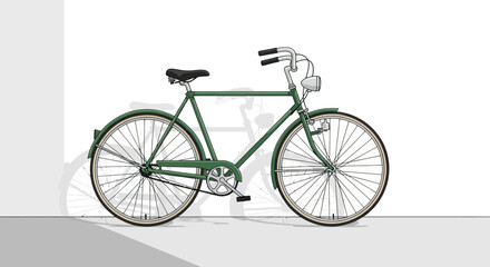 Fototapeta premium Classic Green Bicycle with Silver Wheels and Black Seat.