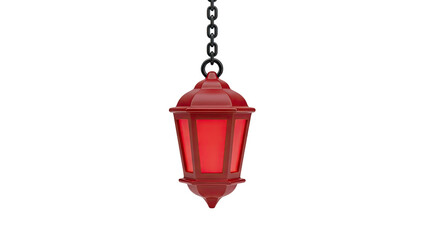 3D Red hanging lantern with chain on transparent background