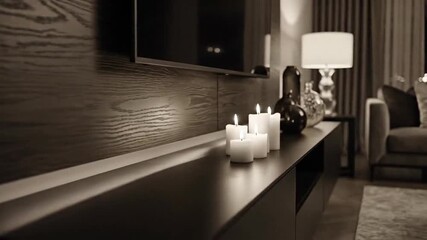 Elegant Interior Decor with Candlelight, Lamps, and Cozy Ambiance in Modern Home Setting