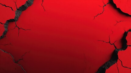 A vibrant red background featuring cracks, creating a striking visual effect that combines bold color with texture.