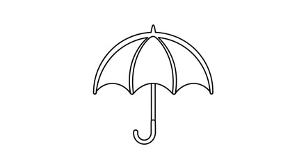 Simple Black and White Umbrella Outline Illustration.