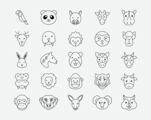 Fototapete Rund Zoo Zoo animal outline icons set. Simple vector illustration in modern thin line style.  © fun duck