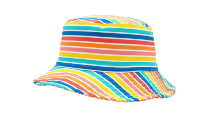 Colorful striped terry cloth bucket hat for summer vacation and beach wear isolated on transparent background