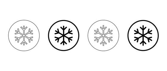 Snowflake icon set in circular outline. Winter, cold weather, frost, and snow symbol