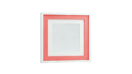 3D Empty photo frame with coral mat and white border on transparent background