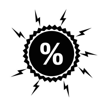 Flash Sale Percentage Discount Icon with Lightning Bolts - Urgent Special Offer Symbol.
