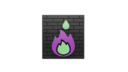 3D Firewall icon with flame and water drop on brick wall on transparent background