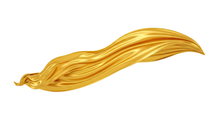 3D Flowing golden fabric on transparent background