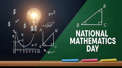 Celebrating national mathematics day with brilliant ideas illuminating chalkboard equations and geometric shapes clearly displayed