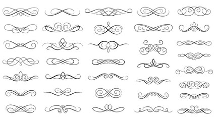 Collection of elegant flourish design elements in black and white