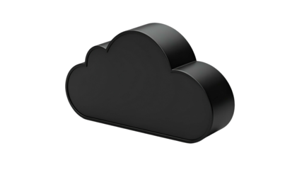 A 3D rendered, black cloud icon with subtle shading against a dark, contrasting background