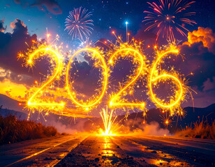 2026 new years firework background design celebration