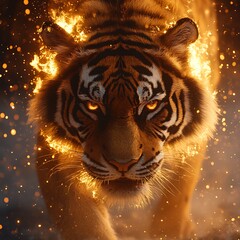 Glowing tiger eyes shining in flames high resolution picture