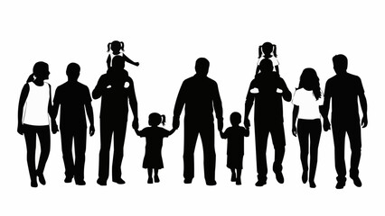Diverse family group silhouette walking together happily.