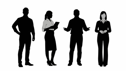 Diverse group of business professionals standing together in silhouette.
