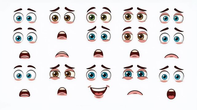 Cartoon Eyes and Mouth Expressions Set White Background